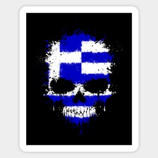 Chaotic Greek Flag Splatter Skull Sticker